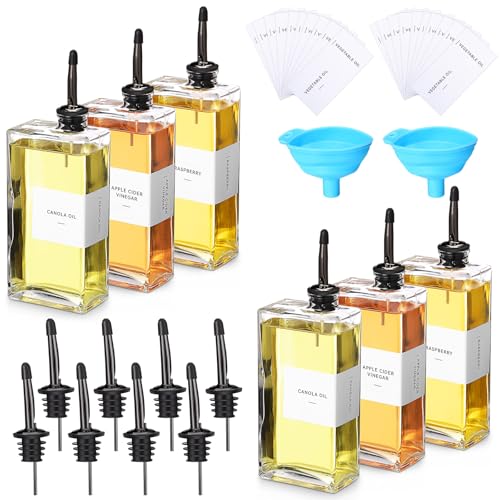 6 Sets Olive Oil Dispenser Bottles for Kitchen with Nozzles Funnel Labels Cooking Oil Dispenser 500ml Set for Kitchen Vinegar Coffee Syrup (Black)