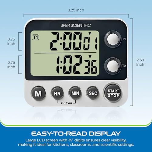 2 Channel Digital Lab + Kitchen Timer with Color Coded LED Lights 810002 (4 Pack)