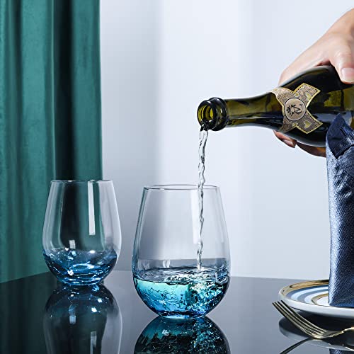 Hand Blown Crackle Wine Glasses Set of 2