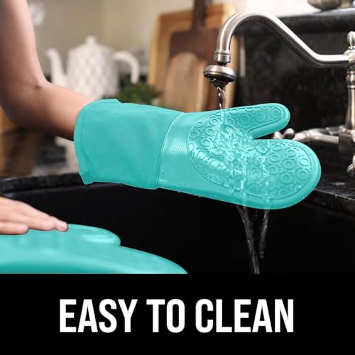 BPA Free Soft Silicone Oven Mitts (Turquoise / 2-Piece 13.7" Oven Mitts)