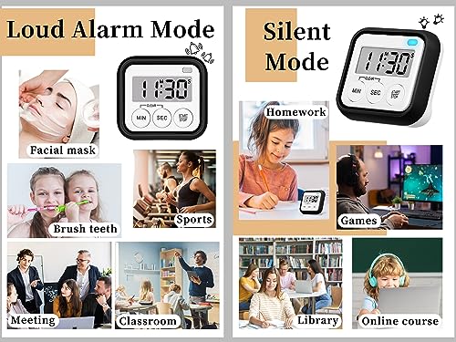 Timer Kitchen Timers for Cooking Classroom Timer for Kids Teachers Magnetic Digital Timers 2 Pack (Black)