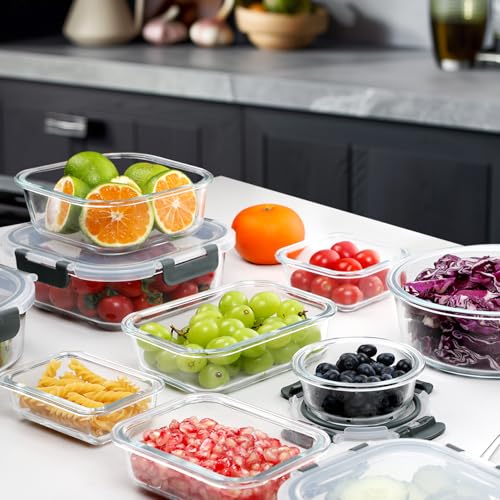 30 Pieces Glass Food Storage Containers Set with Lids (Grey / 30 Pieces)