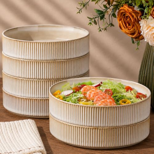 Pasta Bowls Set 7.5” Stoneware Dinner & Salad Bowls
