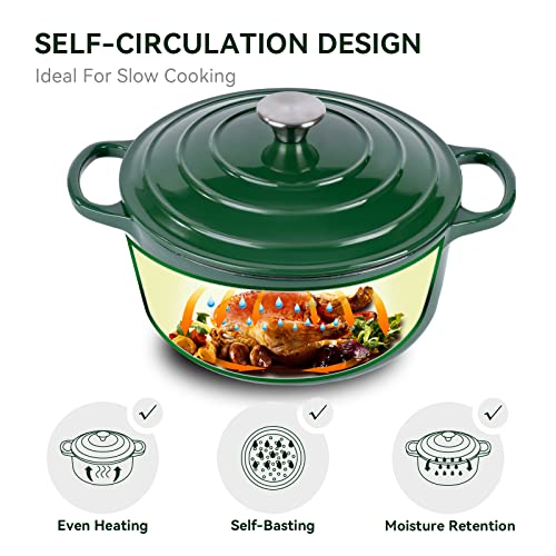 6 Quart Enameled Dutch Oven Pot with Lid (6 QT / Green)