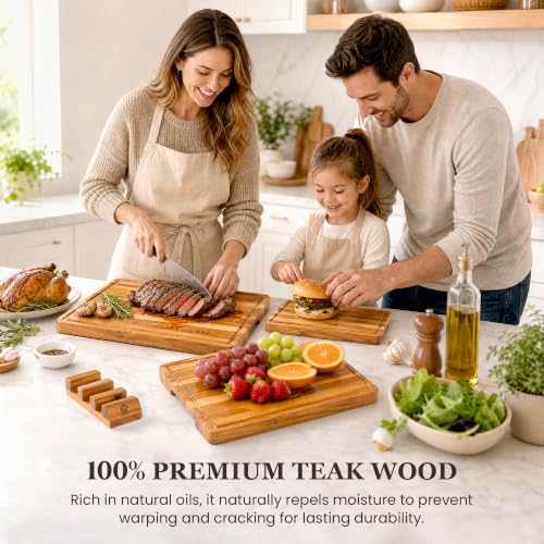 3 Piece Teak Cutting Board with Stand (3 Piece Set)