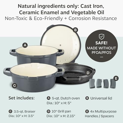 5 pc Stackable Cast Iron Cookware Set (Stormy Grey)