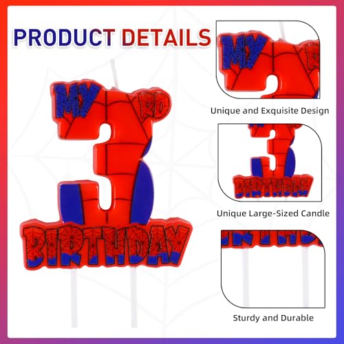 Number 3 Red Spider Web Happy Birthday CakeTopper for Boys Girls Spider Web 3rd Birthday Party Supplies