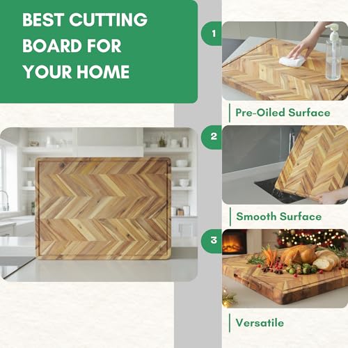Herringbone Acacia Wood Cutting Boards for Kitchen (Herringbone / 20"L x 15"W)