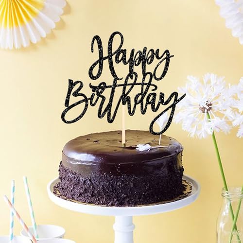 1 PCS Happy Birthday Cake Topper Glitter Happy Birthday Cake Pick for Celebrating Happy Birthday Anniversary Theme Party Cake Decorations Supplies Gold