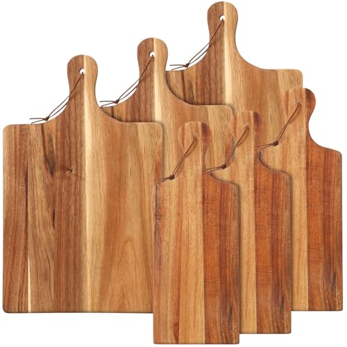 6 Pcs Acacia Wood Cutting Board Set with Handle