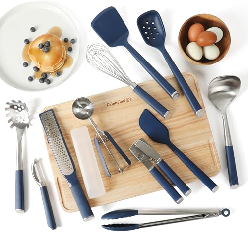 Edge 11 Piece Silicone and Stainless Steel Kitchen Tool Set (Navy Blue / 11-Piece Tool & Gadget Set)