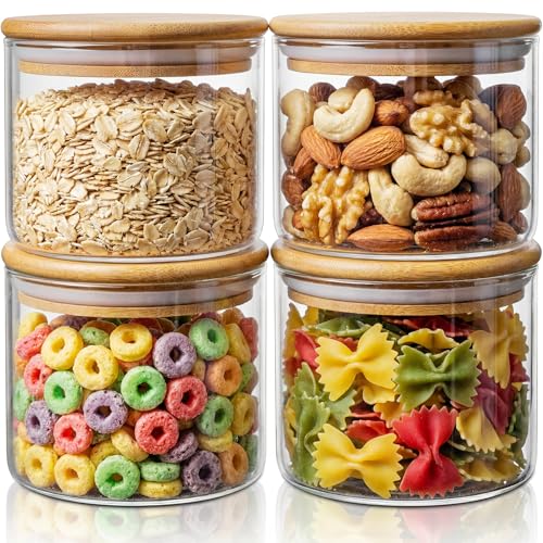 Round Glass Food Storage Containers with Airtight Bamboo Lids