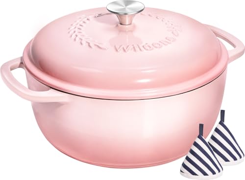6QT Enameled Cast Iron Dutch Oven Pot with Lid (Pink)