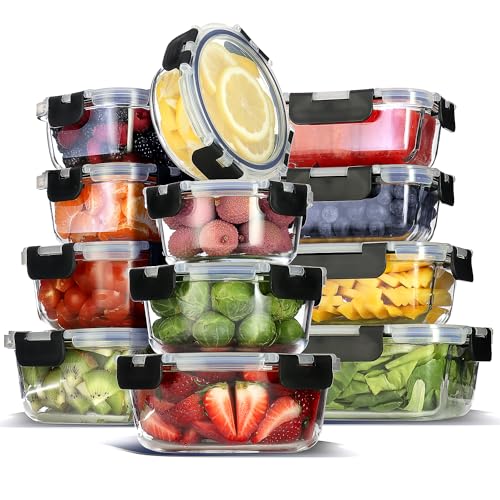 24pc Glass Storage Containers with Lids (Jet Black / 12 Pack)