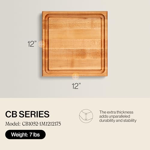 Block CB1052 1M1212175 Maple Wood Square Cutting Board with Juice Groove (Medium Brown / 12"L x 12"W)