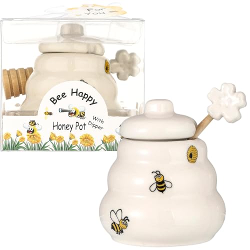 Ceramic Bee Happy Honey Pot with Dipper