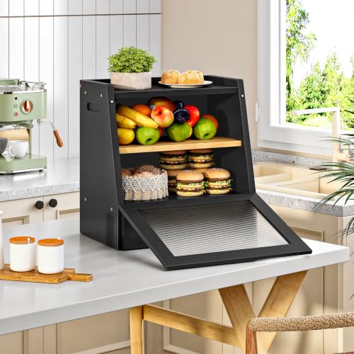 Bread Box Bread Box for Kitchen Countertop (Black)