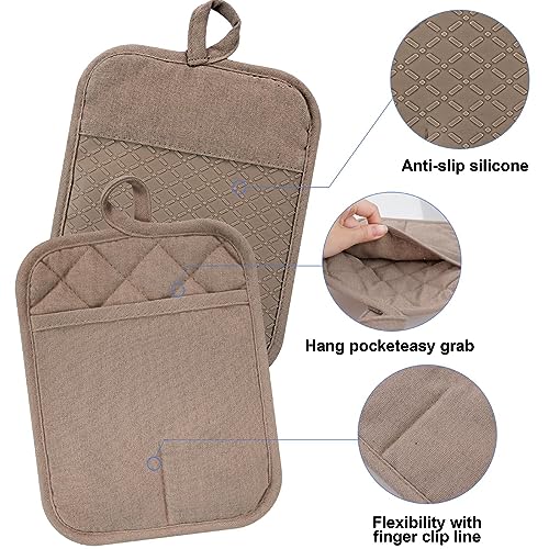 Oven Mitts and Pot Holders with Cooking Apron Set of 5 (Coffee)