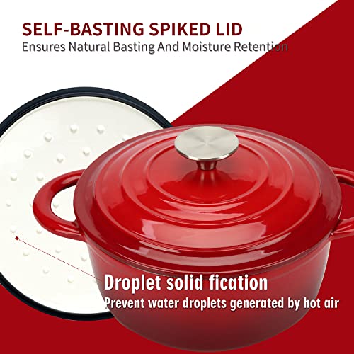 3 QT Enameled Cast Iron Dutch Oven with Self (Cerise / 3QT)