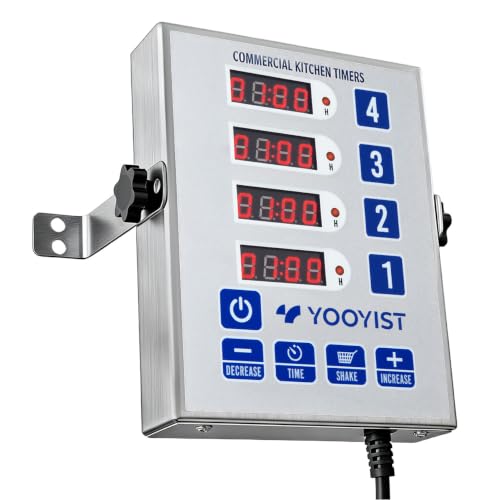 4 Channel Commercial Kitchen Timer Loud Alarm Digital Cook Timer (Silver)