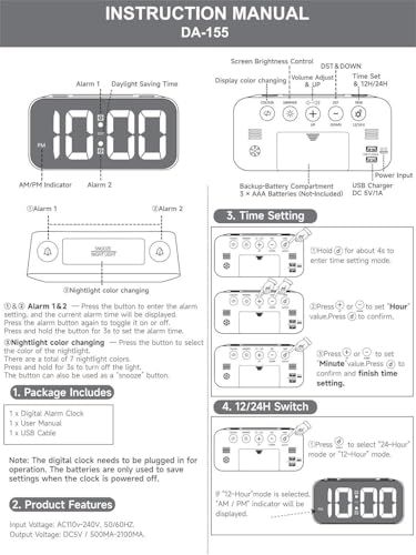 7 Inch Digital Alarm Clock (Rgb Colour Alarm Clock)