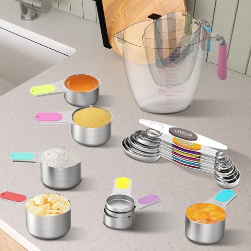 Magnetic Stainless Steel Measuring Cups and Spoons Set for Cooking & Baking