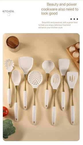 8 Piece Silicone Kitchen Utensil Set (White and silvery)