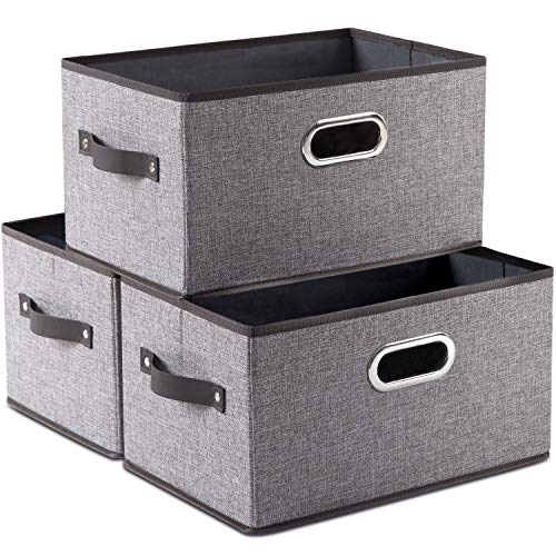 Foldable Storage Bins with Leather