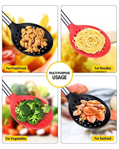 Kitchen Ladle Strainer Set of 2 Large Slotted Spoon with High Heat Resistant BPA Free Non Stick Cooking Skimmers For Draining and Frying