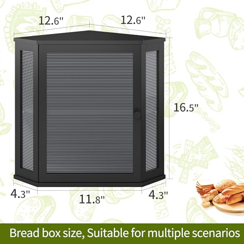 Corner Bread Box for Kitchen Countertop Double Layer Bamboo Wooden Bread box Large Capacity Bread Storage Bin (Black / Extra Large)