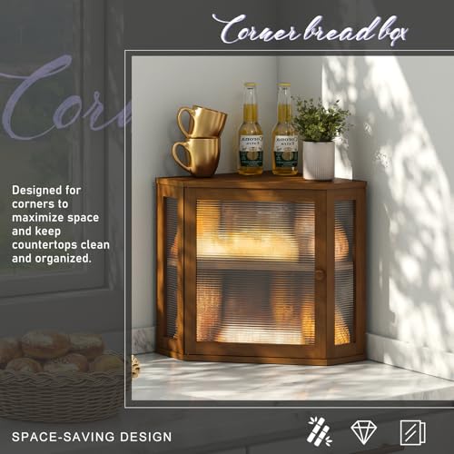 Corner Bread box for Kitchen Countertop (Brown / Meduim)