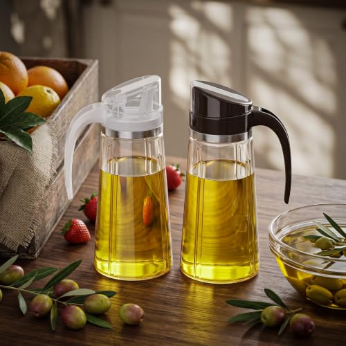 20oz Glass Oil Dispenser Bottle with Auto Flip Cap (White)