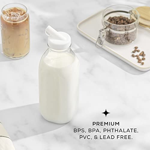 Glass Milk Bottles with Lids and Pourer