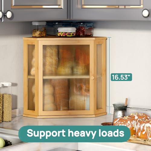 Corner Bread Box for Kitchen Counter (Natural / Extra Large)