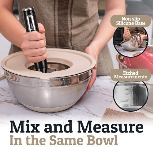 6Pc Stainless Steel Mixing Bowls with Lids Set (Khaki)