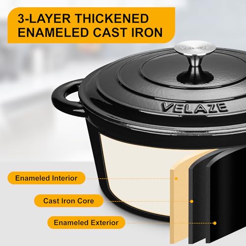 7.5 QT Enameled Cast Iron Dutch Oven Pot with Lid (Black / 7.5QT-Round)