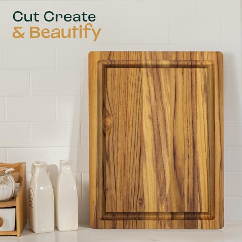 Solid Teak Cutting Boards for Kitchen (Teak / 17"L x 13"W)