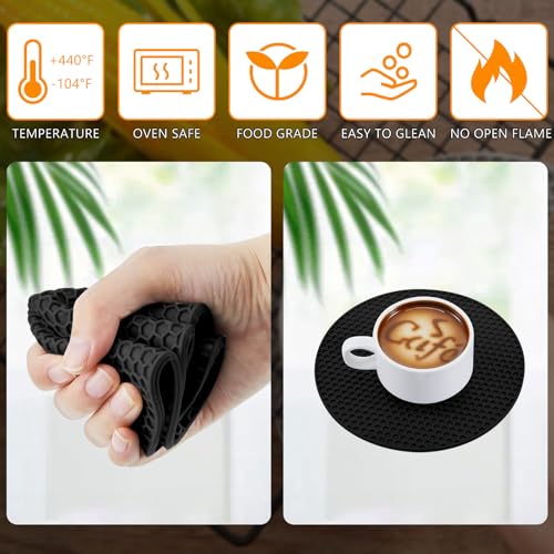 Silicone Trivets Bulk Hot Pads for Kitchen (Black)