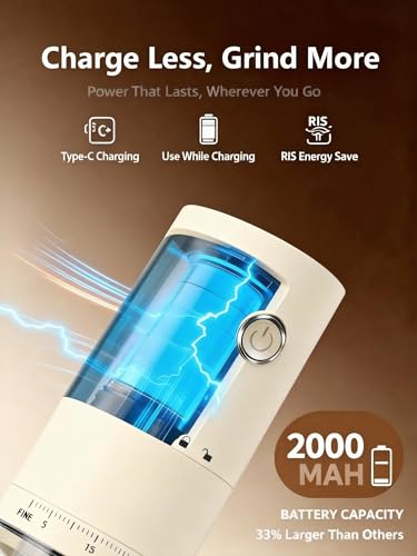 Portable Electric Coffee Grinder with Ceramic Burr (Light Beige)