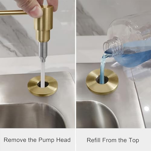 All Brass Soap Dispenser for Kitchen Sink Countertop Sink Soap Dispenser 17 OZ Bottle Built in Refill from The Top with Long Spout