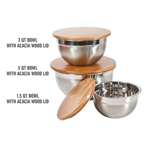 Orbit Mixing Bowl Set (Stainless w/ Acacia Wood Lids / 3-Piece Mixing Bowl Set)