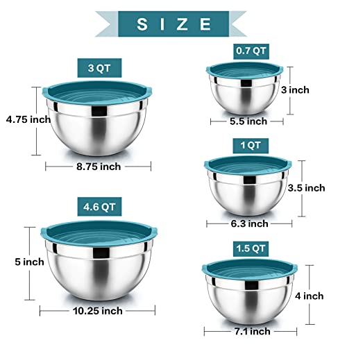 Metal Mixing Bowls with Lids Set (Blue / Airtight Lids)