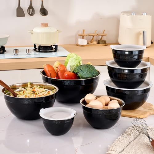 Black Mixing Bowls with Airtight Lids (Black / 7 Pieces)