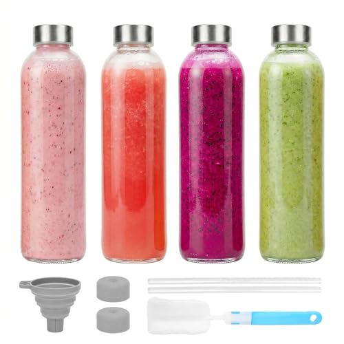 Clear Glass Bottles with Stainless Steel Lids & Funnel