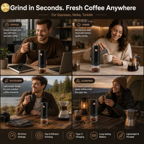 Portable Ultra High Speed Electric Burr Coffee Bean Grinder (Black+Clear)