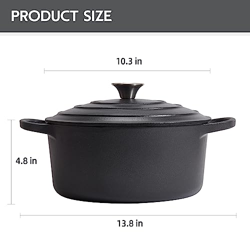 6 Quart Dutch Oven Enameled Cast Iron with Lid (Matte Black(No Enameled) / 6 QT)