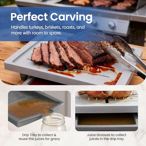 Large Cutting Board for Meat with Juice Groove (Red / 15.4"L x 10.4"W)