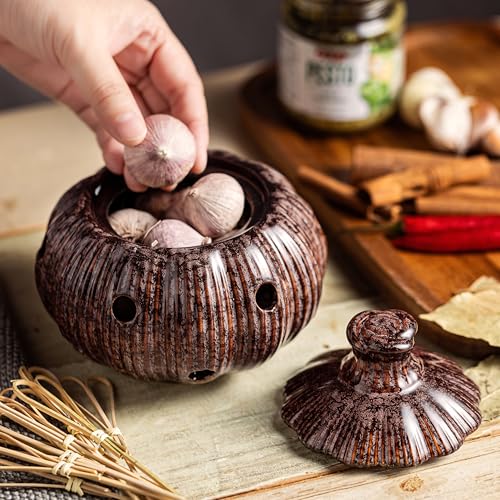 Ceramic Garlic Keeper with Lid and Holes