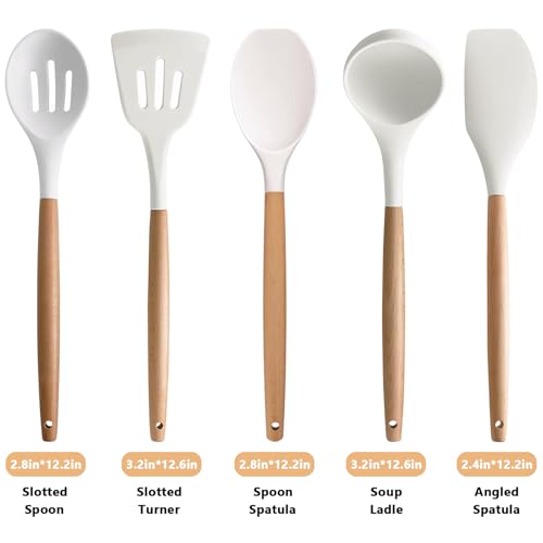 Silicone Kitchen Utensils Set of 5 (Standard 5-Piece Set / White)