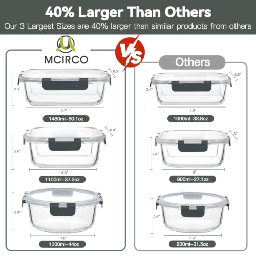 30 Piece Extra Large Glass Food Storage Containers with Lids (Gray)